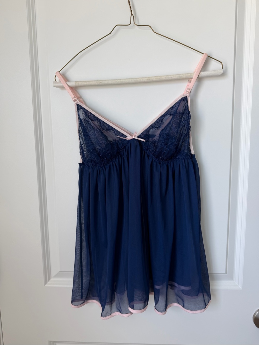 Victoria's Secret Navy & Blush Lace Chiffon Babydoll Chemise